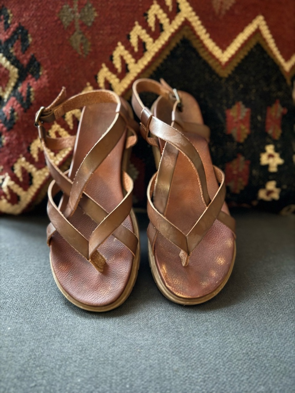 MIA Brown Leather Crisscross Sandals